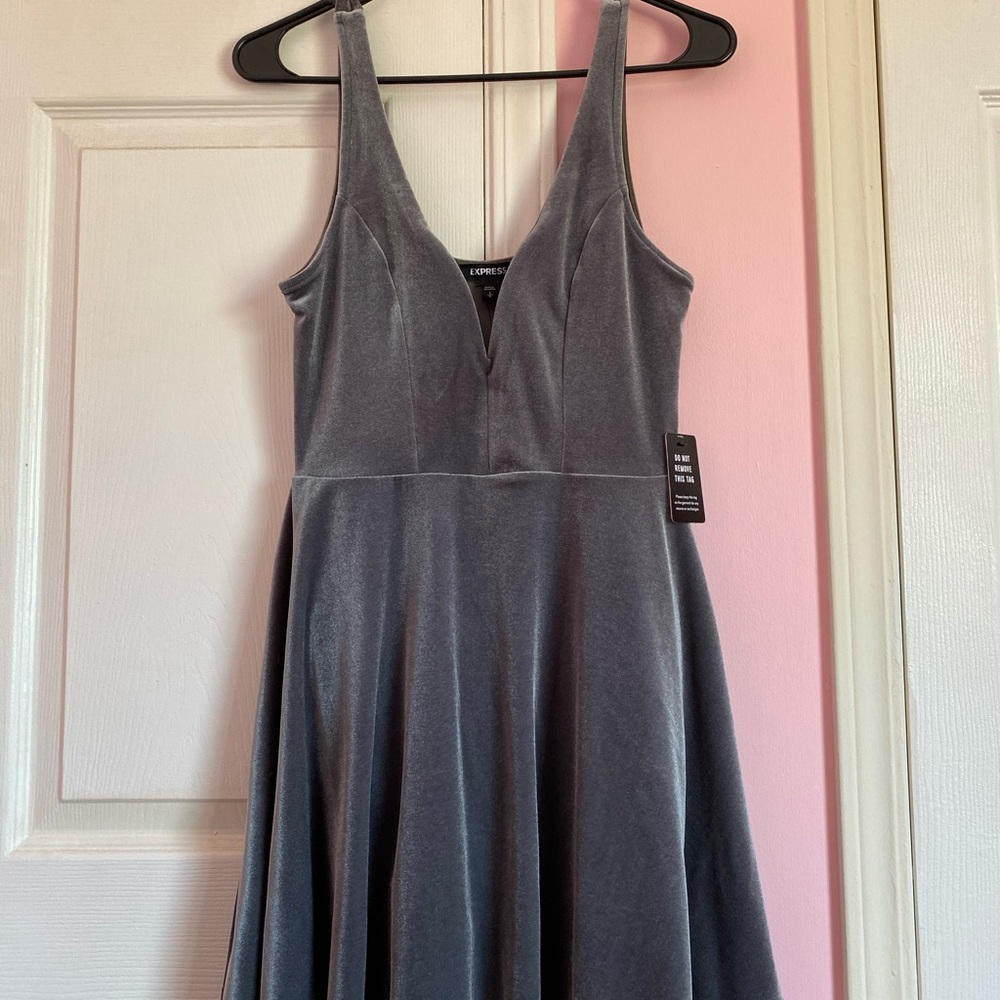 express | velvet skater dress - gray ♡